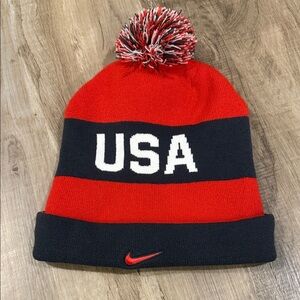 Nike Red & Navy USA Hockey Pom Pom Beanie